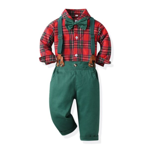6M-6Y Toddler Boy Sets Christmas Long Sleeve Single-Breasted Lapel Bow Tie Top And Suspender Pants Wholesale Toddler Boy Clothes KSV591537