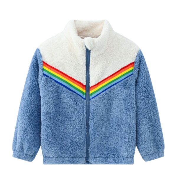 18M-6Y Toddler Stand Collar Rainbow Panel Contrast Zip-Up Sweater Jacket Wholesale Toddler Clothing KCV388304