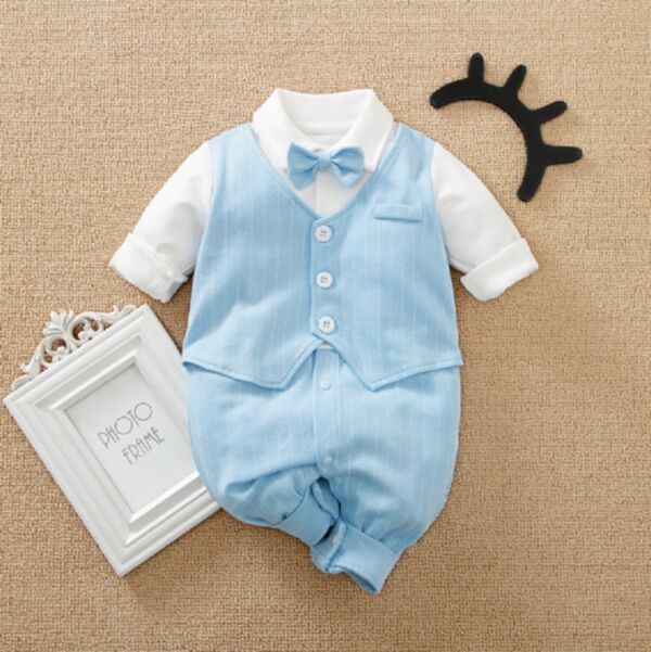 0-18M Baby Boys Birthday Fake Two Piece Jumpsuit Wholesale Baby Boutique Clothing KJV388012