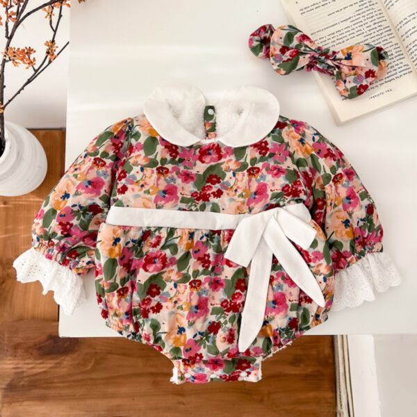 0-18M Floral Print Lace Long Sleeve Romper Baby Wholesale Clothing KJV492895