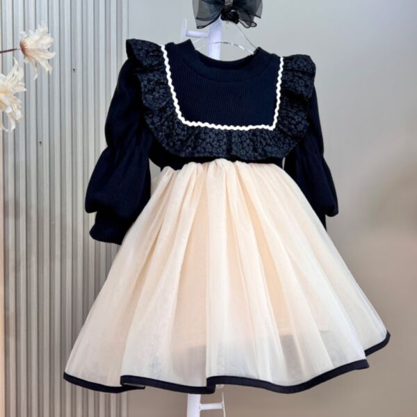 18M-7Y Black Fleece Puffy Mesh Skirt Dress Wholesale Kids Boutique Clothing KDV492928