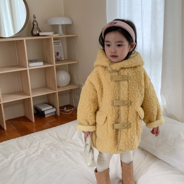18M-7Y Lamb Fleece Long Style Coat With Hat Wholesale Kids Boutique Clothing KCV492927