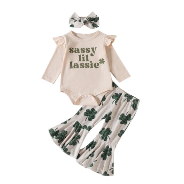 3-18M Baby Girls 3PCS St. Patrick'S Day Four Leaf Clover Print Set Wholesale Baby Boutique Clothing KSV388347