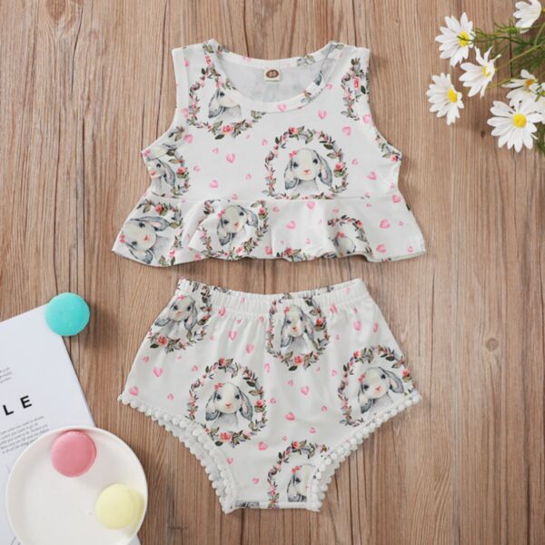 3-24M Baby Girls Sets Bunny Floral Print Tops & Shorts Wholesale Baby Boutique Clothing KSV388391-Sale

