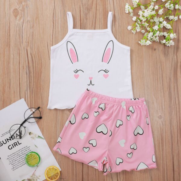 18M-6Y Toddler Girls Sets Easter Cat White Cami Tops & Heart Shorts Wholesale Girls Clothes KSV388389-Sale

