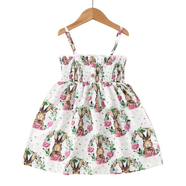 18M-6Y Toddler Girls Easter Smocked Sling Bunny Print Dress Wholesale Girls Clothes KDV388388-Sale

