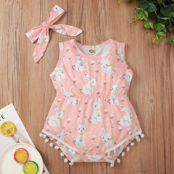 3-18M Baby Girls Easter Bunny Print Ball Baby Onesie Wholesale Baby Clothes Suppliers KJV388403-Sales

