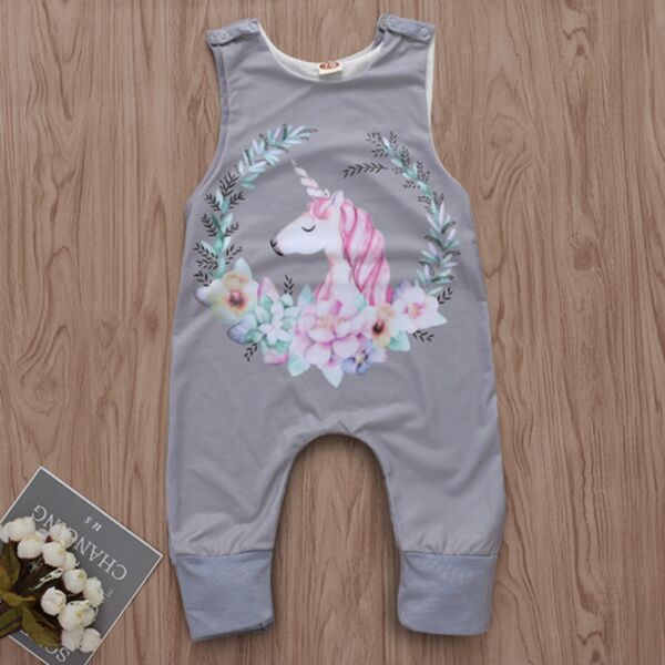 3-18M Baby Boys Unicorn Floral Print Tank Jumpsuit Wholesale Baby Boutique Clothing KJV388401-Sales


