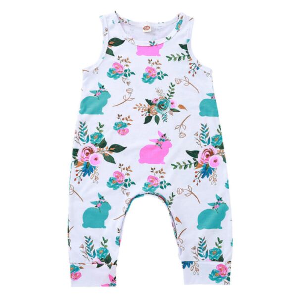 3-18M Baby Wreath Bunny Easter Jumpsuit Wholesale Baby Boutique Clothing KJV388397-Sales


