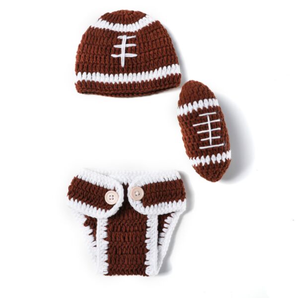 Newborn Rugby Photo Costume Wool Hand Crochet Set Shower Gift 3pcs Baby Accessories Wholesale KHV388293