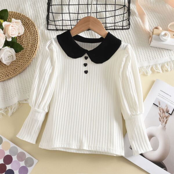 18M-7Y Toddler Girls Retro Doll Collar Long Sleeve Ribbed Bottoming Shirt Wholesale Girls Clothes KTV388356