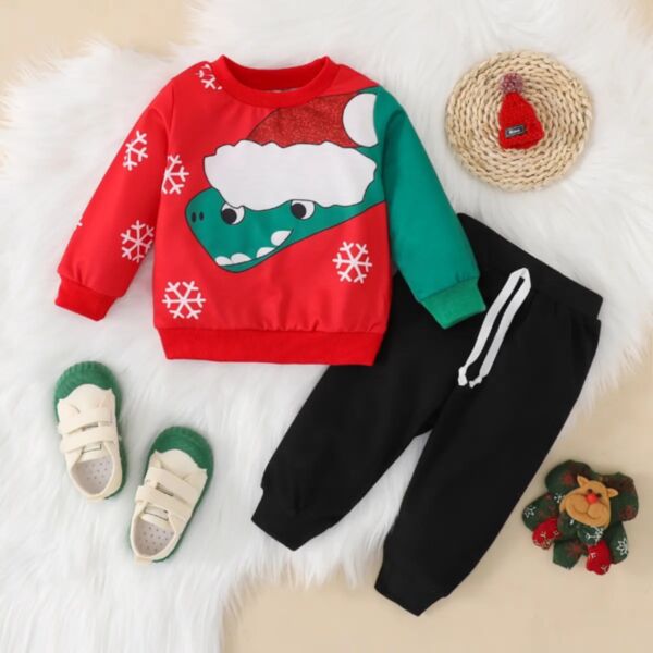 9M-4Y Toddler Christmas Cotton Red Sweatshirt Trousers Set Wholesale Toddler Boutique Clothing KSV388261