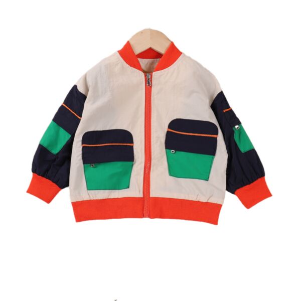 18M-7Y Toddler Girls Zipper Cropped Color Block Top Jacket Wholesale Girls Fashion Clothes KCV388360