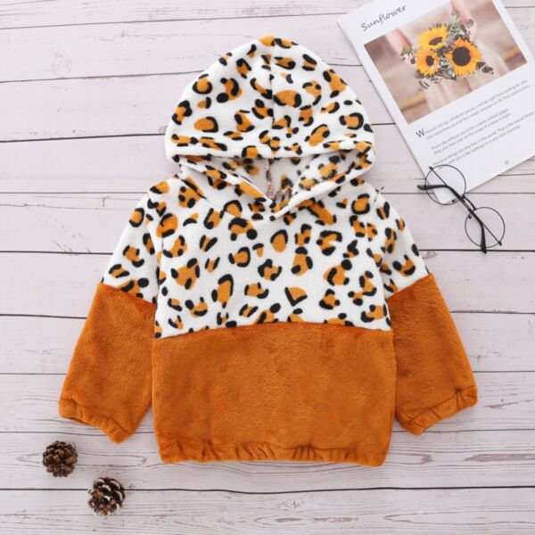 9M-4Y Toddler Flannel Leopard Color Block Hooded Sweatshirt Wholesale Toddler Boutique Clothing KCV388348