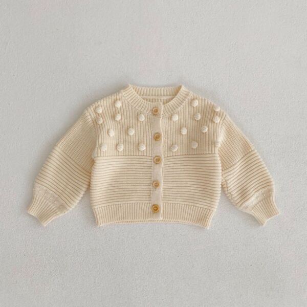 3-24M Baby Round Neck Handmade Ball Solid Knit Cardigan Wholesale Baby Clothing KCV388405