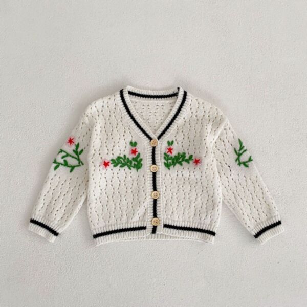 3-24M Baby Girls V-Neck Hand-Crocheted Flower-Knit Cotton Cardigan Sweater Wholesale Baby Clothes KCV388415