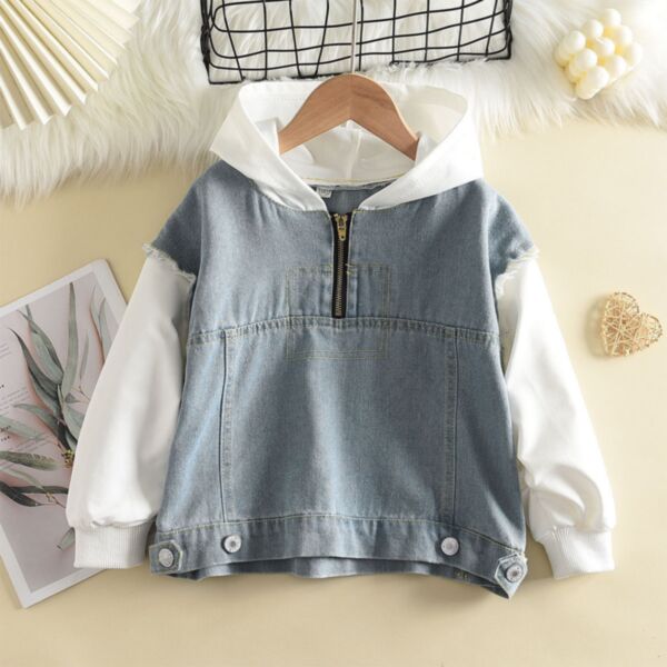 18M-7Y Toddler Girls Boys Half-Zip Denim Patchwork Sweatshirt Wholesale Boys Clothing KCV388357