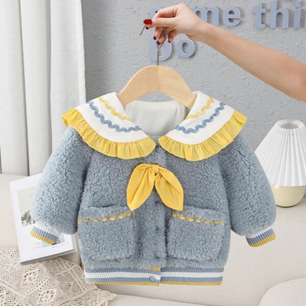 6M-3Y Fleece Wide Collar Button Thicken Coat Jacket Baby Wholesale Clothing KCV492967