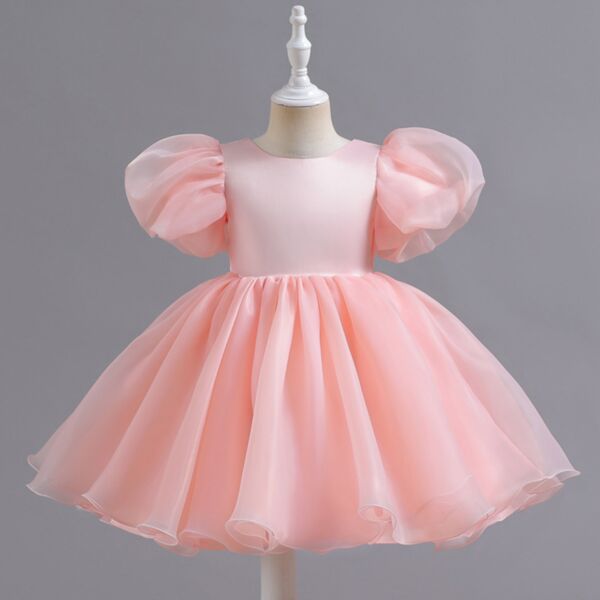 9M-6Y Bubble Sleeve Solid Color Princess Dress Wholesale Kids Boutique Clothing KDV492961