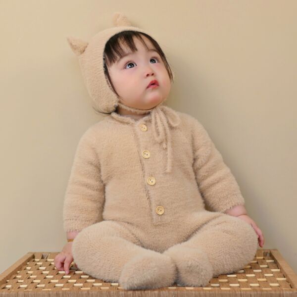3-24M Plush Bear Thicken Button Jumpsuit Baby Wholesale Clothing KJV492957