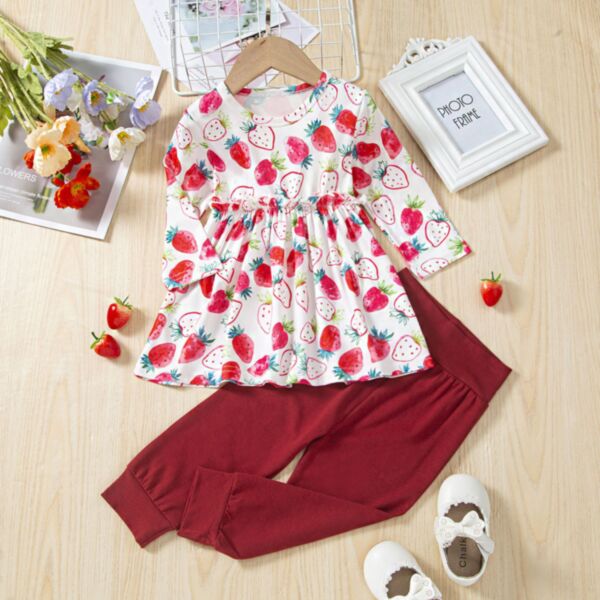 3-24M Strawberry Print Dress And Solid Color Trousers Baby Wholesale Clothing KSV492983