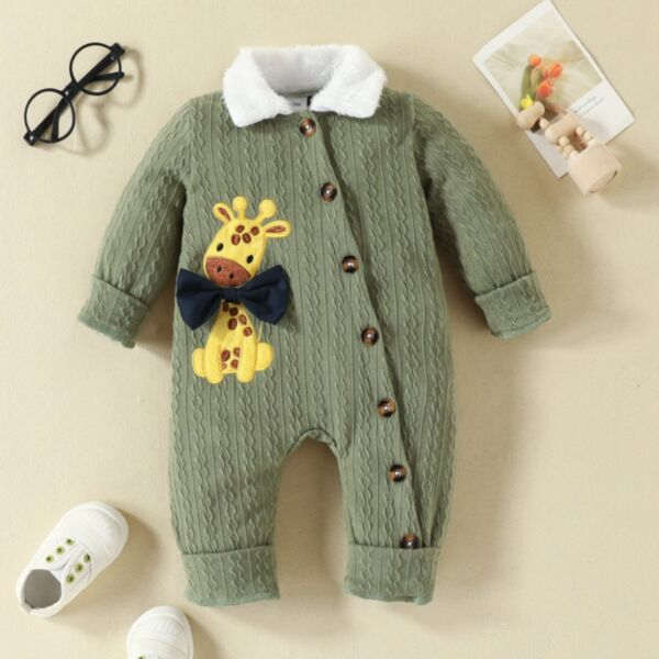 0-18M Giraffe Print Side-Button Wide Collar Jumpsuit Baby Wholesale Clothing KJV492987
