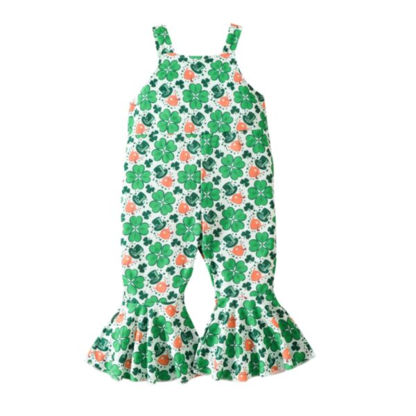 St. Patrick'S Day 9M-4Y Toddler Girls Spring Clover Print Overalls Jumpsuit Wholesale Girls Clothes KJV388432