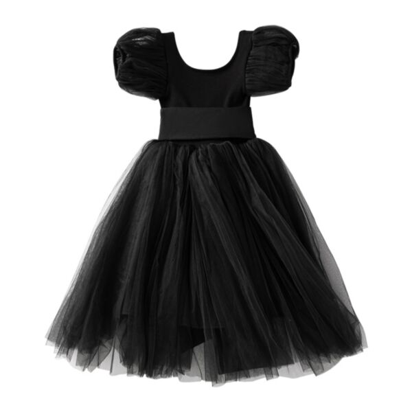 3-12Y Kids Girls Black Black Dress Backless Gauze Dresses Kids Clothing Wholesale KDV388089