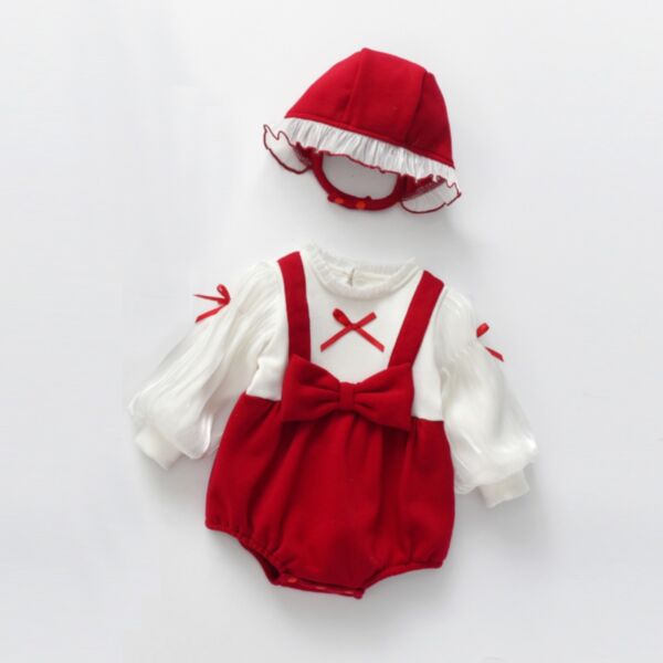 3-24M Bowknot Colorblock Long Sleeve Romper Baby Wholesale Clothing KJV492992