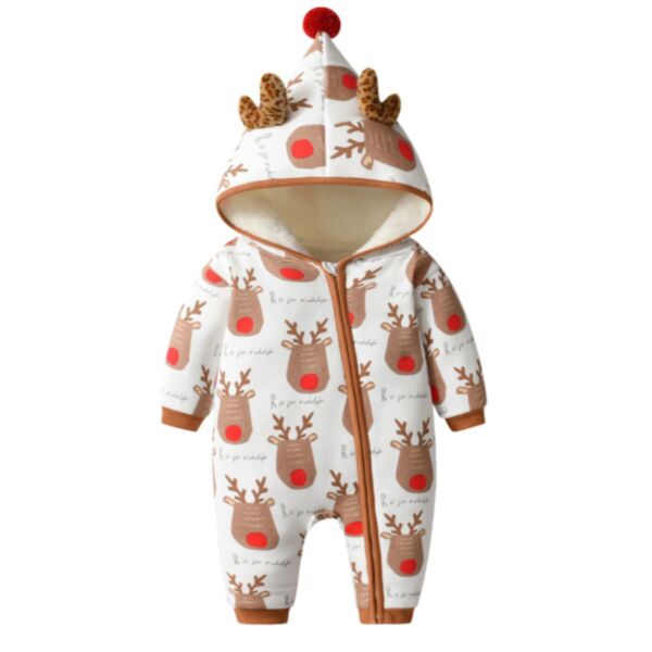 3-24M Deer Print Zipper Jumpsuit With Hat Baby Wholesale Clothing KJV492995