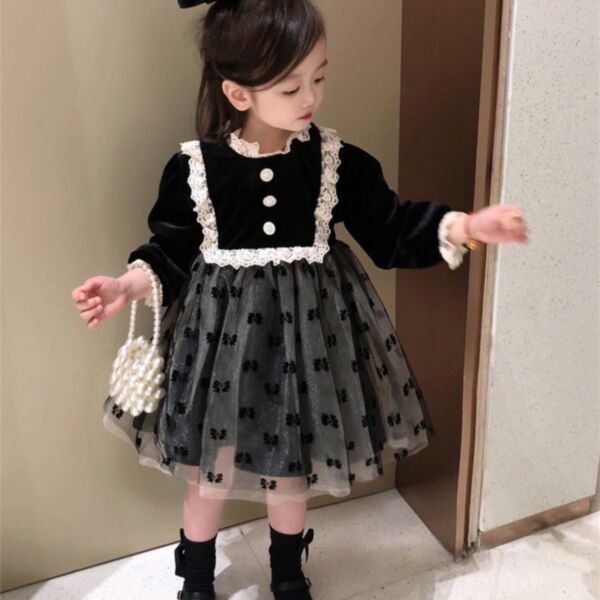 18M-7Y Black Puffy Yarn Lace Mesh Skirt Dress Wholesale Kids Boutique Clothing KDV492926