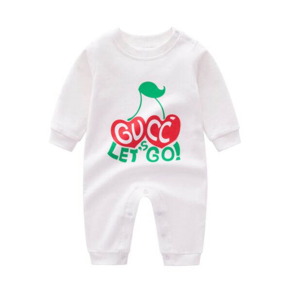 0-24M Cherry Leaf Print Long Sleeve Jumpsuit Baby Wholesale Clothing KJV493068
