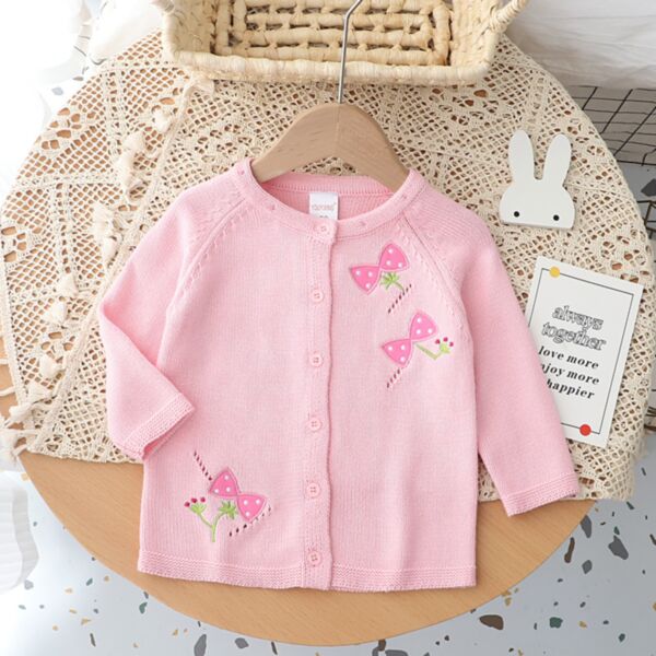 18M-6Y Toddler Girls Bow Embroidered Knit Cardigan Sweater Wholesale Girls Clothes KCV388493