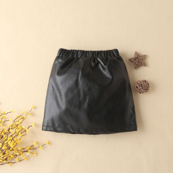 18M-6Y PU Black Button Short Skirt Wholesale Kids Boutique Clothing KSKV493030