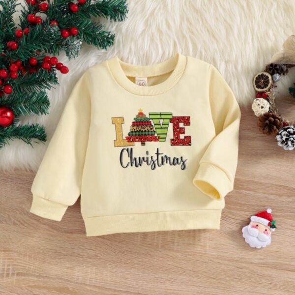 9M-4Y Christmas Love Letter Print Apricot Pullover Wholesale Kids Boutique Clothing KTV493013