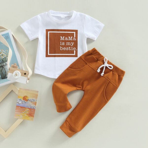 0-18M Letter Short Sleeve T-Shirt And Solid Color Trousers Set Baby Wholesale Clothing KSV493131