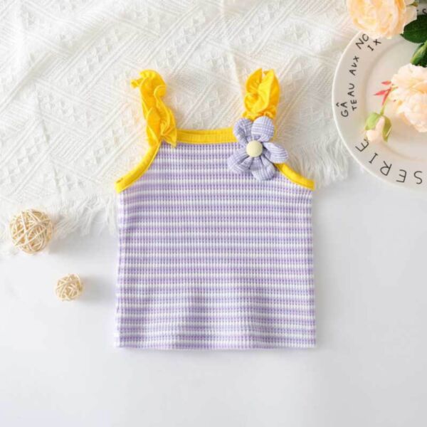 3-24M Striped Print Lotus Suspender Flower Tops Baby Wholesale Clothing KJV493124