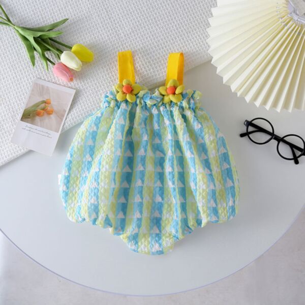 0-18M Bubble Sytle Striped Flower Suspender Romper Baby Wholesale Clothing KJV493123