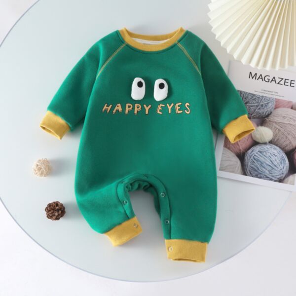 0-18M Big Eyes Letter Print Colorblock Jumpsuit Baby Wholesale Clothing KJV493122