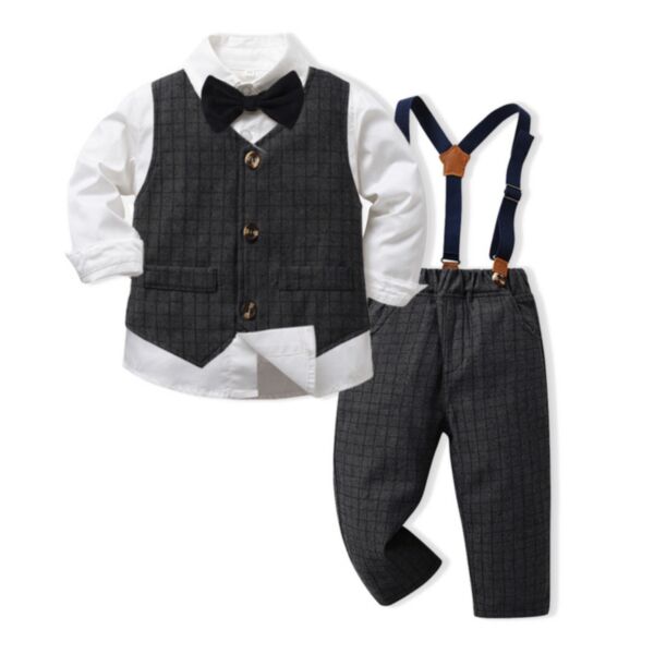 6M-7Y Toddler Boys Suit Sets Plaid Vest & Shirts & Suspender Pants Wholesale Boys Clothing KSV388468
