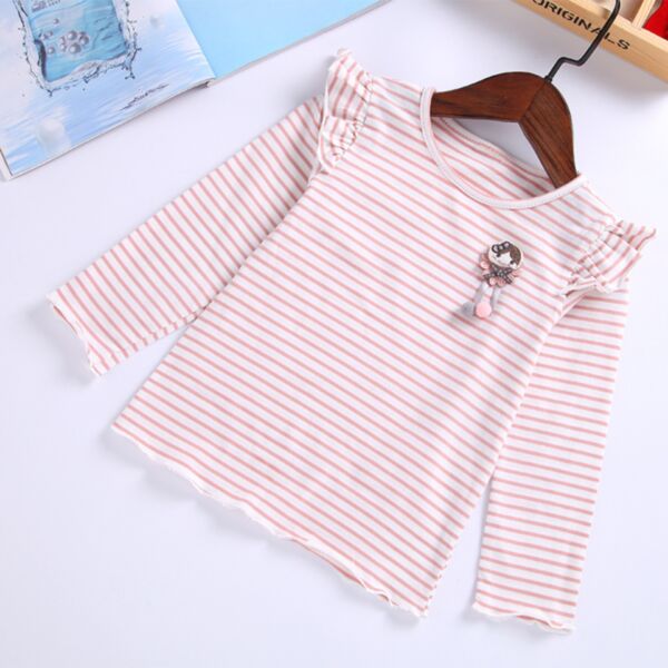 18M-6Y Flying Long Sleeve Striped Doll Print Pullover Wholesale Kids Boutique Clothing KTV493114