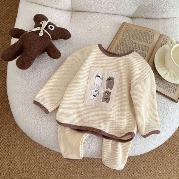 3-18M Bear Print Knitwear Long Sleeve Pullover And Trousers Set Baby Wholesale Clothing KSV493103