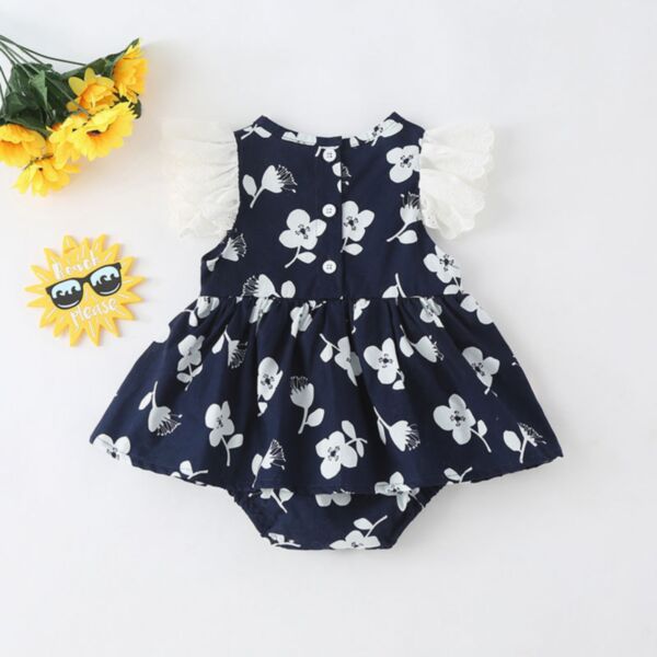 0-18M Lace Sleeve Flower Print Dress Romper Baby Wholesale Clothing KJV493127