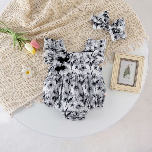 0-12M Floral Print Flying Sleeve Dress Baby Wholesale Clothing KJV493126