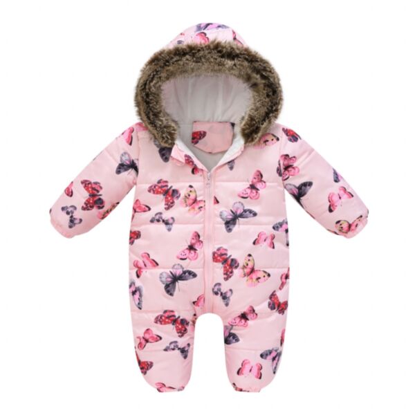 6M-3Y Butterfly Print Fleece Zipper Thicken Jumpsuit Baby Wholesale Clothing KJV493112