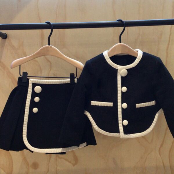 9M-7Y Button Fleece Colorblock Coat And Skirt Set Wholesale Kids Boutique Clothing KSV493195