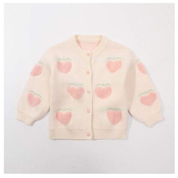 9M-6Y Strawberry Heart Print Button Knitwear Sweater And Jeans Wholesale Kids Boutique Clothing KTV493194
