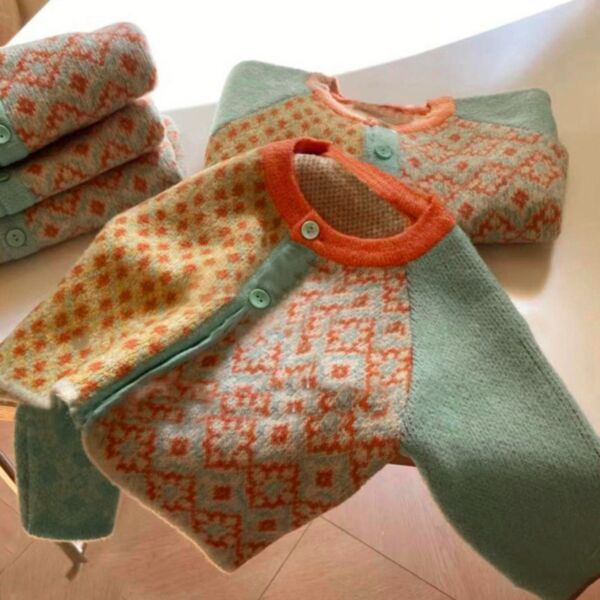 6M-5Y Knitwear Colorblock Rhombus Print Cardigan Sweater And Daisy Shorts Wholesale Kids Boutique Clothing KTV493192