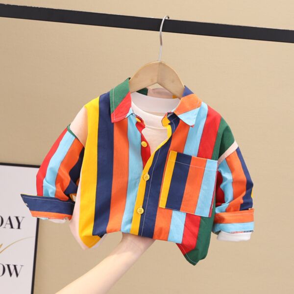 9M-4Y Toddler Boys Rainbow Vertical Stripe Long Sleeve Shirt Wholesale Boys Clothing KTV388508
