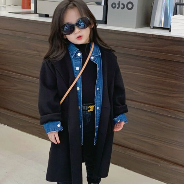 18M-6Y Black Long Style Knitwear Double-Sided Overcoat Jacket Wholesale Kids Boutique Clothing KCV493140